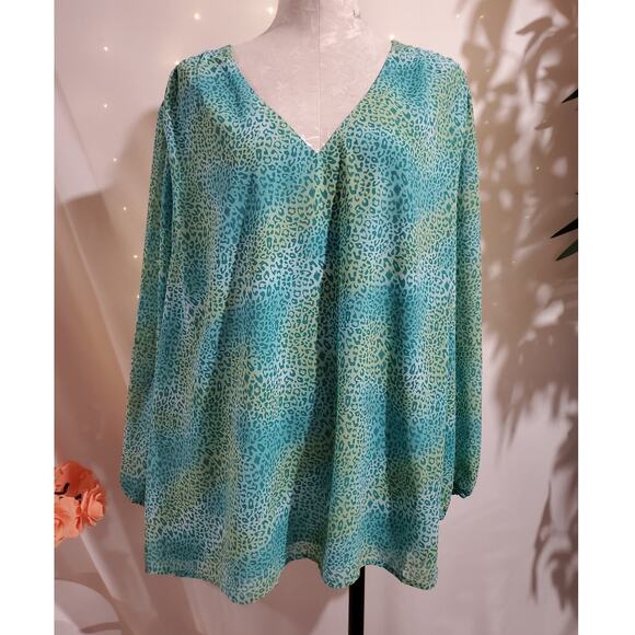 Belle by Kim Gravel Tops - Belle Kim Gravel QVC Womens Leopard Animal Print V-Neck Blouse Top Size 3X Sheer